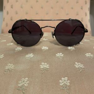 Linda Farrow sunglasses “Jimi” oval in nickel with solid blue lenses